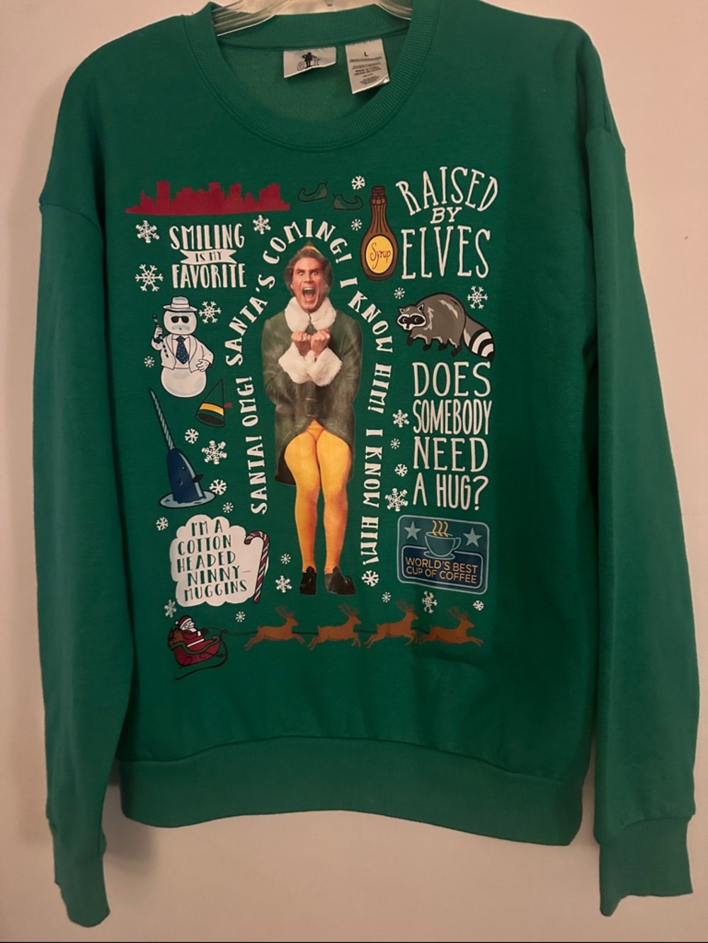 ELF Green Crewneck Sweatshirt with Multi-Graphic Holiday Print